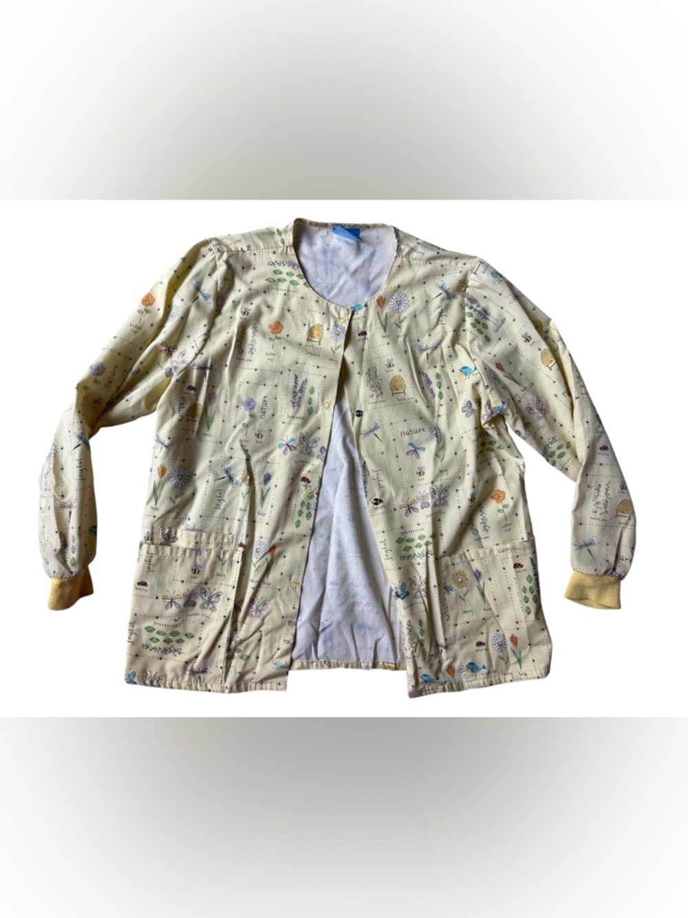 VINTAGE HQ SCRUB YELLOW SPRING PRINT WOMENS LARGE